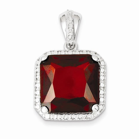 Sterling Silver Square Red CZ Pendant, Pendants for Necklace