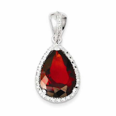 Sterling Silver Pear shape Red CZ Pendant, Pendants for Necklace