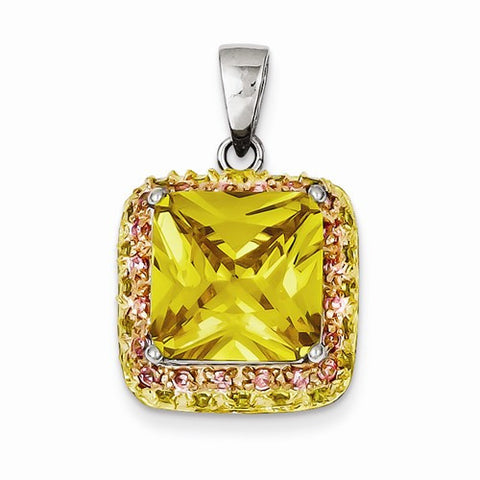 Sterling Silver Vermeil Yellow CZ Pendant, Pendants for Necklace