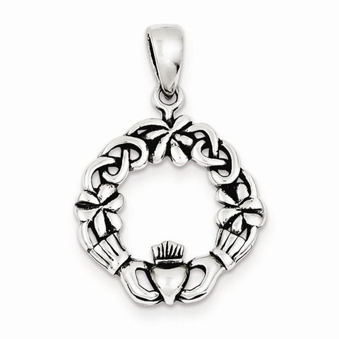 Sterling Silver Antiqued Claddagh Pendant, Lovely Pendants for Necklace