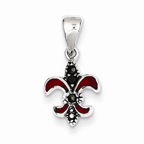 Sterling Silver Enameled Fleur de Lis Pendant, Pendants for Necklace