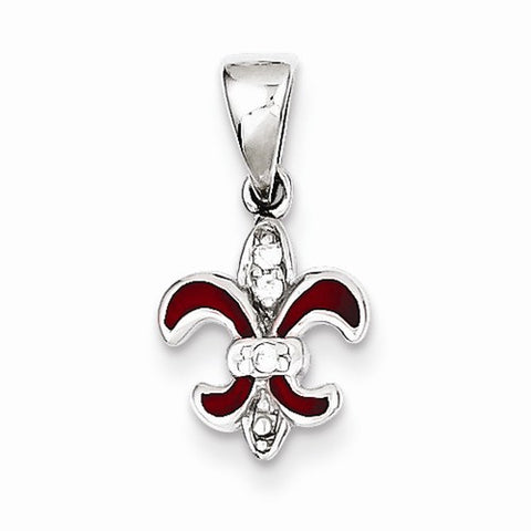 Sterling Silver CZ & Enameled Fleur de Lis Pendant, Pendants for Necklace