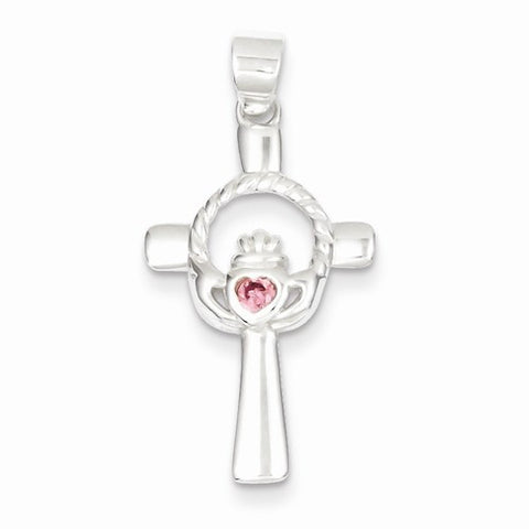 Sterling Silver Pink CZ Claddagh Cross Pendant, Pendants for Necklace