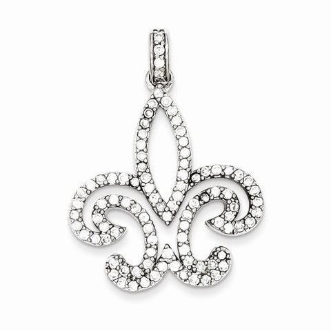 Sterling Silver CZ Fleure-lis Pendant, Pendants for Necklace