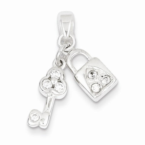 Sterling Silver CZ Lock & Key Pendant, Pendants for Necklace