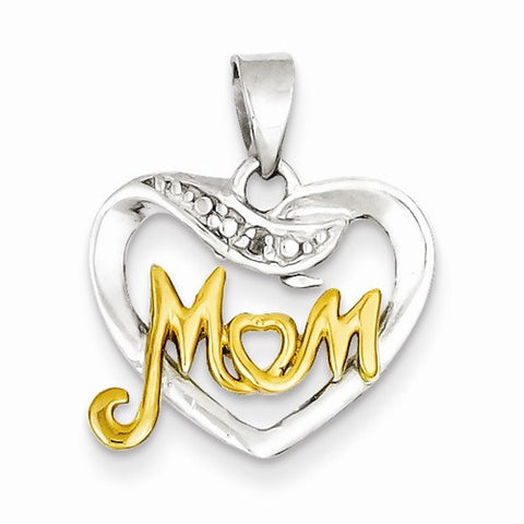 Sterling Silver Vermeil Diamond Mom Pendant, Pendants for Necklace