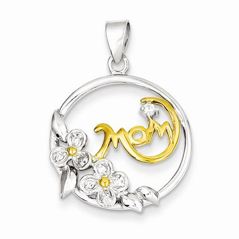 Sterling Silver Vermeil CZ Mom Pendant, Pendants for Necklace