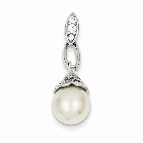 Sterling Silver Syn. Pearl CZ Pendant, Pendants for Necklace