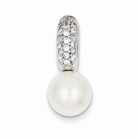 Sterling Silver CZ with Synthetic Pearl Slide Pendant, Pendants for Necklace