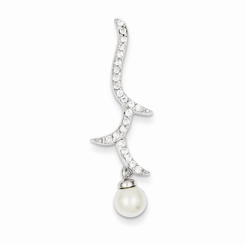 Sterling Silver CZ and Cultured Pearl Pendant, Pendants for Necklace