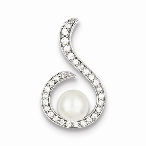 Sterling Silver Simulated Pearl and CZ pendant, Beautiful Pendants for Necklace