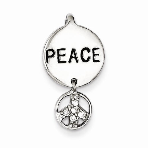 Sterling Silver Peace Sign CZ Pendant, Pendants for Necklace