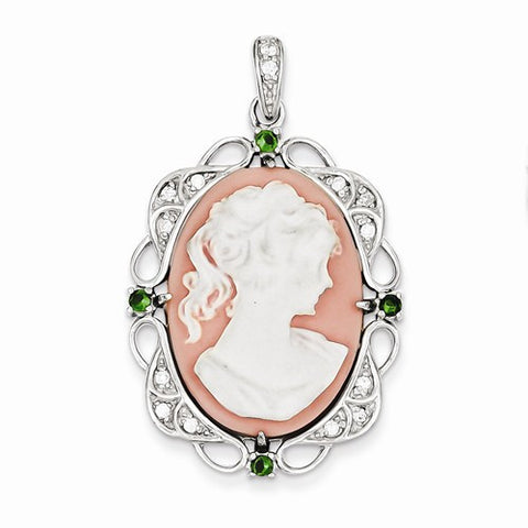 Sterling Silver Clear & Green CZ Cameo Pendant, Pendants for Necklace