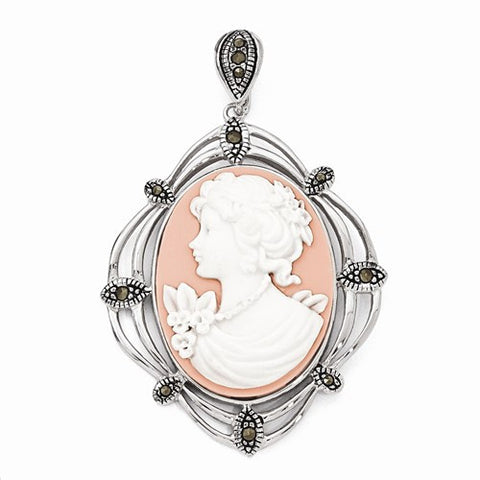 Sterling Silver Marcasite Cameo pendant, Fine Pendants for Necklace