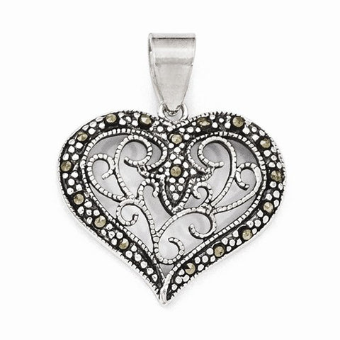 Sterling Silver Marcasite Heart pendant, Gorgeous Pendants for Necklace