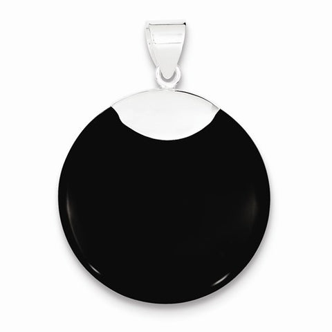 Sterling Silver Round Black Onyx Pendant, Pendants for Necklace