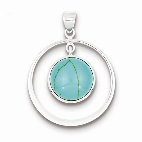 Sterling Silver Circle Turquoise Pendant, Pendants for Necklace