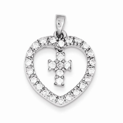 Sterling Silver CZ Heart & Cross Pendant, Pendants for Necklace