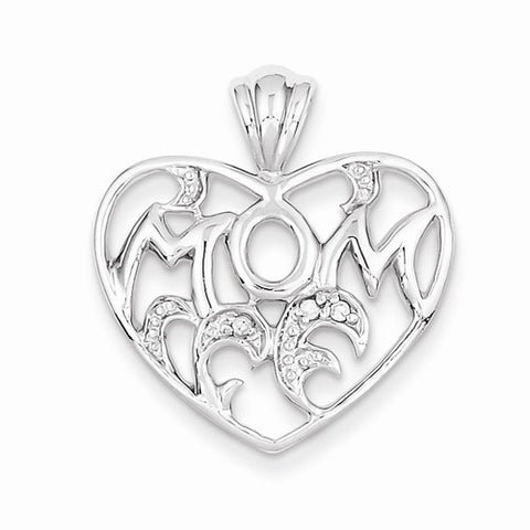 Sterling Silver CZ Mom Heart Pendant, Pendants for Necklace