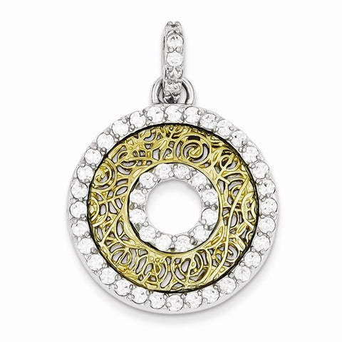 Sterling Silver CZ & Vermeil Circle Pendant, Pendants for Necklace