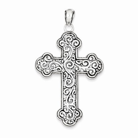 Sterling Silver Antiqued Swirl Cross pendant, Fine Pendants for Necklace