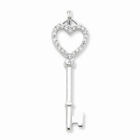 Sterling Silver and CZ Heart Key Pendant, Pendants for Necklace