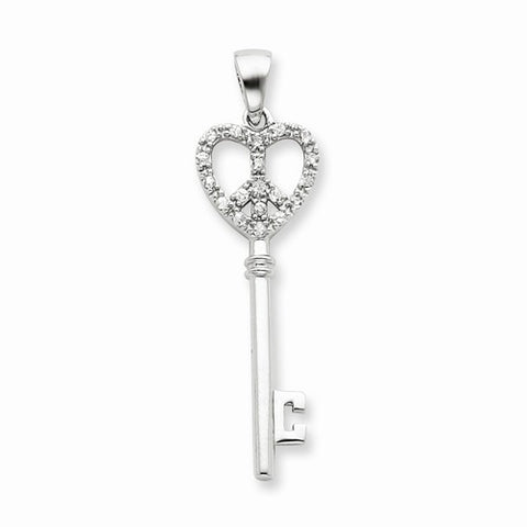 Sterling Silver CZ Heart Key Pendant, Delightful Pendants for Necklace