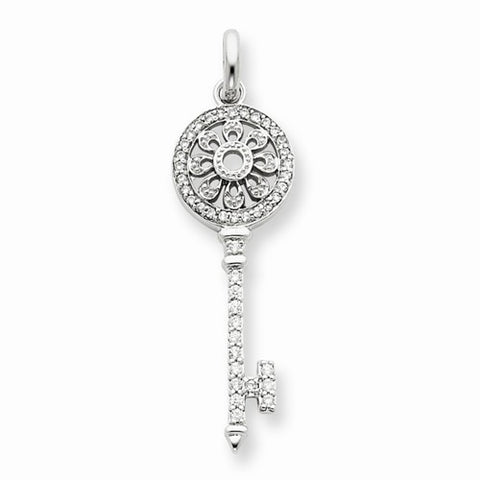 Sterling Silver CZ Key Pendant, Gorgeous Pendants for Necklace