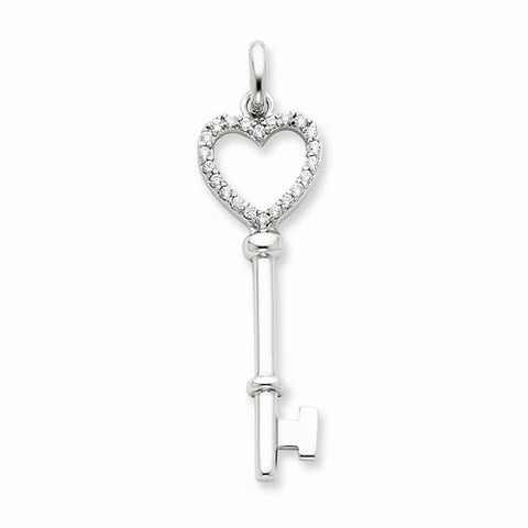 Sterling Silver CZ Heart Key pendant, Stylish Pendants for Necklace
