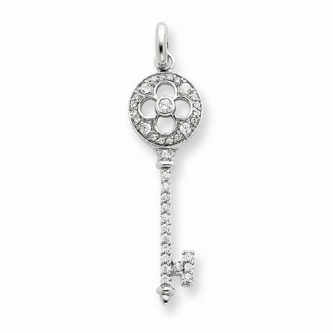 Sterling Silver CZ Key Pendant, Classy Pendants for Necklace