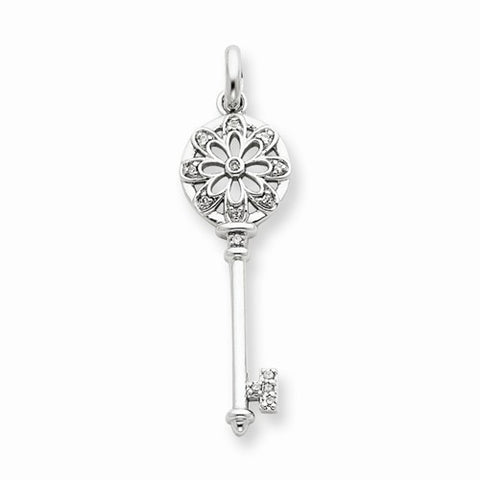 Sterling Silver CZ Key Pendant, Alluring Pendants for Necklace