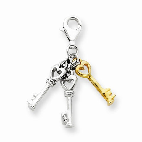 Sterling Silver With Vermeil Diamond Accent Keys Pendant, Pendants for Necklace