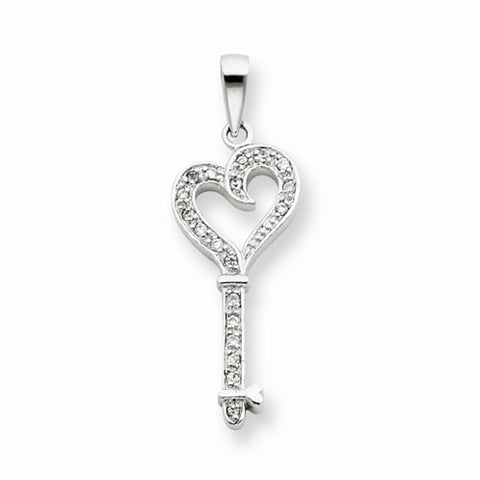 Sterling Silver CZ Heart Key Pendant, Delightful Pendants for Necklace