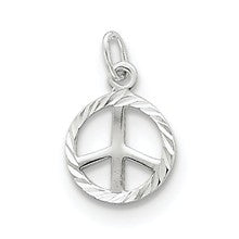 Sterling Silver Diamond-Cut Peace Sign Symbol Charm hide-image