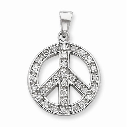 Sterling Silver Clear CZ Round Peace Symbol Pendant, Pendants for Necklace