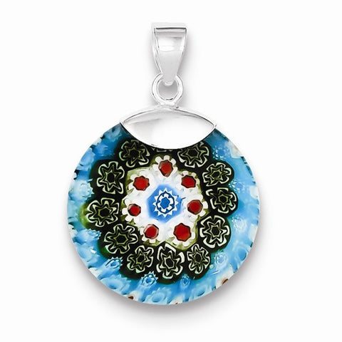 Sterling Silver Multicolored Glass Polished Circle Pendant, Pendants for Necklace