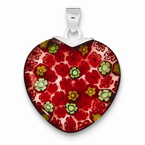 Sterling Silver Red Glass Polished Fancy Heart Pendant, Pendants for Necklace
