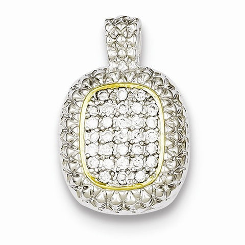 Sterling Silver & Vermeil Rectangle Pave CZ Pendant, Pendants for Necklace
