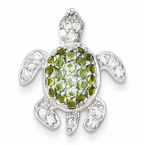 Sterling Silver Clear, Green and Blue CZ Turtle Pendant, Pendants for Necklace