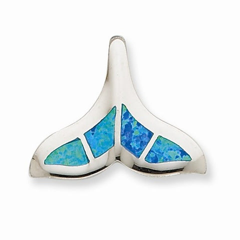 Sterling Silver Created Blue Opal Inlay Whale Tail Slide Pendant, Pendants for Necklace