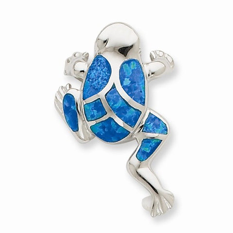 Sterling Silver Created Blue Opal Inlay Frog Slide Pendant, Pendants for Necklace