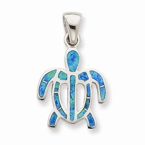 Sterling Silver Created Blue Opal Inlay Tortoise Pendant, Pendants for Necklace