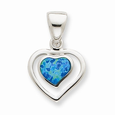 Sterling Silver Created Blue Opal Inlay Heart Pendant, Pendants for Necklace