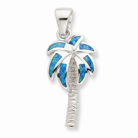 Sterling Silver Created Blue Opal Inlay Palm Tree Pendant, Pendants for Necklace