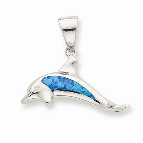 Sterling Silver Created Blue Opal Inlay Dolphin Pendant, Pendants for Necklace
