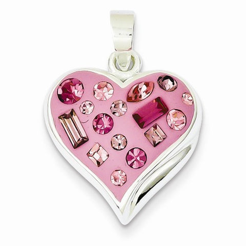 Sterling Silver Pink Stellux Crystal & Enameled Heart Pendant, Pendants for Necklace