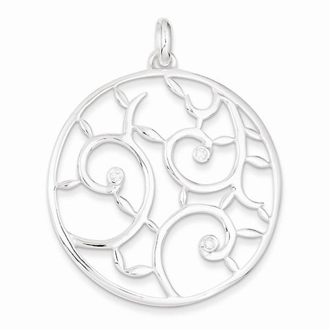 Sterling Silver White CZ Fancy Round Pendant, Pendants for Necklace
