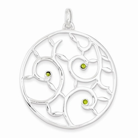 Sterling Silver Green CZ Fancy Round Pendant, Pendants for Necklace