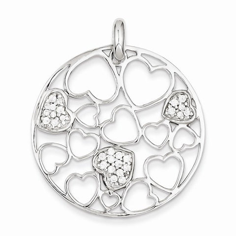 Sterling Silver Cut Out and CZ Hearts Circle Pendant, Pendants for Necklace