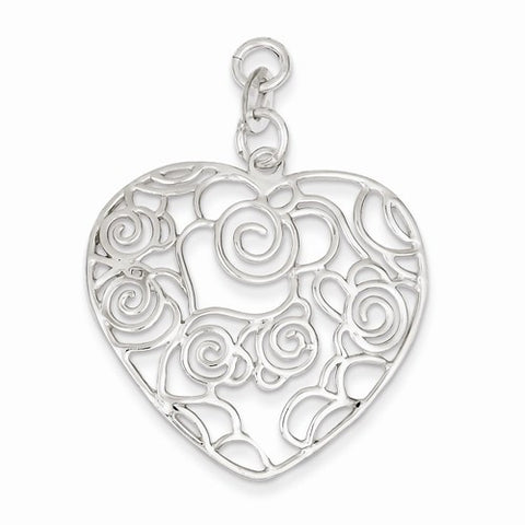 Sterling Silver Polished Filigree Heart Pendant, Beautiful Pendants for Necklace